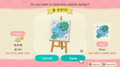 an animal crossing game screen with the caption do you want to save this custom design?