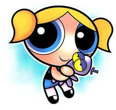 an image of a cartoon character with big eyes holding a pacifier in her hand