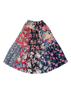 100% Cotton Casual, Retro Elastic Waist Flower Printed Splicing Cloth Season: Spring, Summer, Autumn Flower Print Skirt, Pretty Skirts, Patchwork Skirt, Cloth Flowers, Skirt Patterns Sewing, Linen Casual, Floral Print Skirt, Beautiful Skirts, Retro Floral