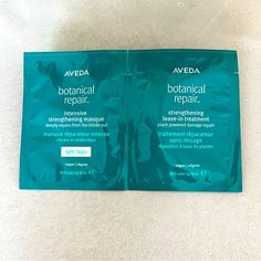 Packette Sample With Two Products: - Intensive Strengthening Masque - Light - Strengthening Leave-In Treatment *Bundle With 2 Other 3/$15 Items And I'll Send You The Offer!* New To Poshmark? Use Code Beautyjunkie87 For $10 Off Your First Order! Aveda Botanical Repair, Aveda Hair, Leave In, First Order, Repair, Mask, Coding