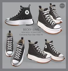 four different styles of black and white sneakers