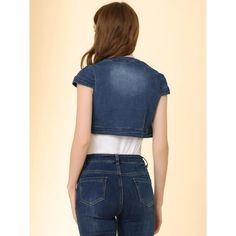 Casual summer shrugs that you need in your wardrobe! This cropped denim shrug looks cool and trendy on any occasion. This wardrobe-essential denim bolero shrug is designed with cropped fitted silhouette which is suitable for clubs, parties, gatherings, and so on. Paired perfectly with a crop camisole and skinny jeans for a fashionable and chic look. Comfortable denim fabric to carry around, your wardrobe must have a summer piece like this. Trendy Cropped Spring Shrug, Trendy Cropped Shrug For Spring, Casual Cropped Summer Shrug, Casual Fitted Cropped Shrug, Fitted Cropped Casual Shrug, Denim Bolero, Denim Shrug, Denim Cardigan, Demin Jacket