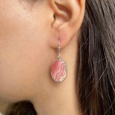 Handcrafted Earring made in 925 Sterling Silver studded with Rhodochrosite.   - 925 Sterling Silver - Stone Details :- Oval-Cab - Earring Length :- 1.61"