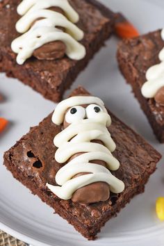 halloween brownies with white frosting on a plate