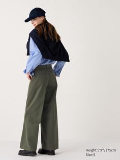 Wide Chino Pants | Tall | UNIQLO US Cotton Wide-leg Chinos For Work, Cotton Wide-leg Dress Pants For Work, Chic Cotton Ankle-length Chinos, Classic Wide-leg Chinos For Workwear, Chic Cotton Pants For Workwear, Chic Cotton Workwear Pants, Solid Chinos For Fall Workwear, Spring Workwear Wide-leg Chinos, Solid Color Straight Chinos For Work