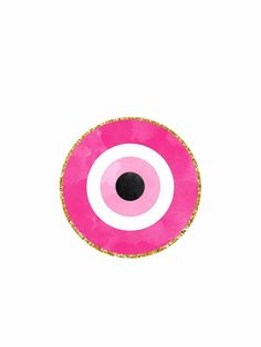 a pink and white eyeball with gold glitter around the center on a white background