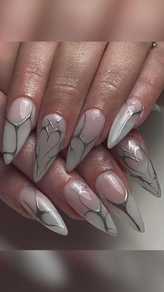 Nail Art Funky, Paznokcie Hello Kitty, Grey Nail Designs, Summer Nail Ideas, Witchy Nails, Chrome Nail Art, Fall Manicure, Fall Nail Trends, Fall Nail Art Designs