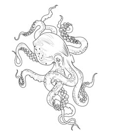 an octopus is swimming in the ocean coloring pages for adults and children to print out