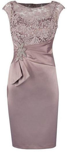 Sheath Grey Bateau Cap Sleeves Mother Of The Bride Dress With Lace Appliques Gaun Koktail, Projek Menjahit, Gaun Fashion, Mother Of Groom Dresses, Satin Short, Mob Dresses, فستان سهرة, Mothers Dresses, Bride Clothes