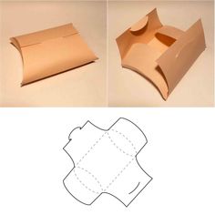 an open cardboard box is shown with the cut out pattern on top and bottom side