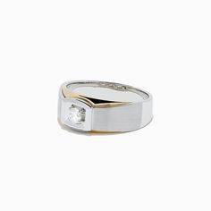 Effy Men's 14K Two Tone Gold Diamond Ring, 0.23 TCW Modern White Gold Diamond Ring Stamped 14k, Solitaire 14k Gold Jewelry, Gold Diamond Ring, Gold Diamond Rings, White Stone, Gold Yellow, Round Diamonds, Gold Diamond, Gold Metal