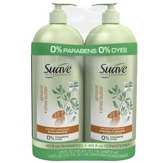 Suave Professionals Almond & Shea Butter Moisturizing shampoo and conditioner are infused with 100% natural almond and shea butter, which are known for their rich emollients. Our rich formulas work to replenish hair to leave it feeling well-nourished and beautiful. When used together as a system, this shampoo and conditioner are salon-proven to moisturize as well as Aveda Dry Remedy. Simply lather and rinse with Suave Professionals Almond + Shea Butter Shampoo. Follow by fully coating each hair Suave Shampoo, Shea Butter Shampoo, Shampoo Brands, Hair Care Brands, Hair Supplies, Hydrating Shampoo, Beauty Supplies, Moisturizing Conditioner, Moisturizing Shampoo