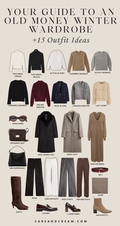 Want to elevate your style with an old money winter capsule wardrobe? This guide shows you how to master chic and cozy old money winter fashion with 15 classy winter outfits. You'll discover the must-have old money winter wardrobe essentials that fit perfectly with an aesthetic and practical winter basics wardrobe. Hour Glass Outfits Winter, Classic Style Winter Outfits, Classy Winter Outfits Old Money, Old Money Winter Capsule Wardrobe, Old Money Winter Outfit Women, Classy Wardrobe Essentials, Winter Basics Wardrobe, Old Money Essentials, Old Money Wardrobe Essentials