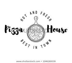 the logo for pizza house is drawn in black and white colors on a white background