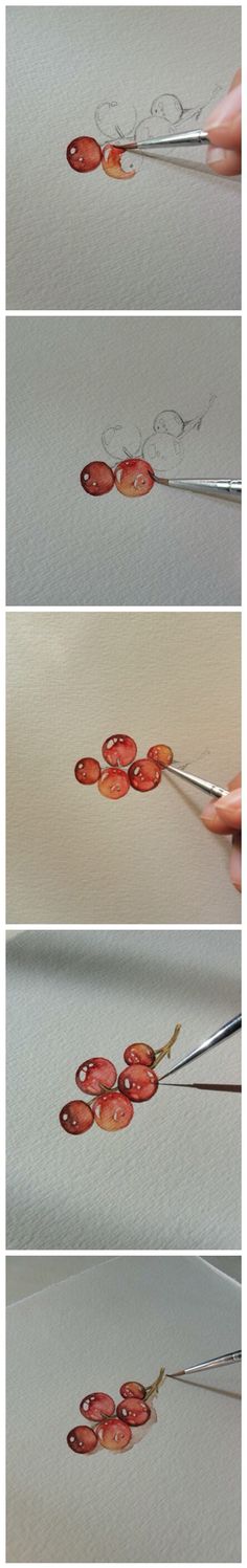 the process of painting flowers with watercolors is shown in three different stages, and then