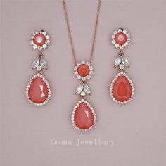 image 0 Orange Teardrop Jewelry For Wedding, Wedding Jewelry With Matching Earrings In Red, Red Wedding Jewelry With Matching Earrings, Elegant Red Jewelry For Bridesmaid Gift, Elegant Red Jewelry For Bridesmaid, Gothic Wedding Jewelry, Red Crystal Jewelry, Garnet Jewelry Set, Jewelry Set Red