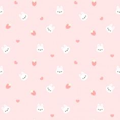 a pink background with hearts and rabbits on it