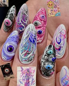 Artsy Nail Art, Eyeball Nails, Artsy Nails, Edgy Nails, Nails White, Exotic Nails, Kawaii Nails, Girls Nails