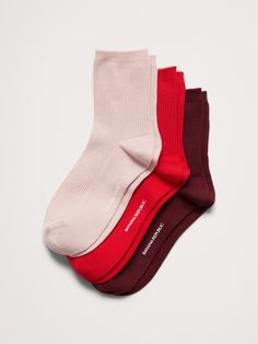 This luxurious sock blends together beautiful silk with breathable cotton to make everyday feel more indulgent.  Set of 3.  Hits above the ankle.  Fits women's shoe sizes 6-10. Women’s Socks, Red Socks, Party Sale, Crew Sock, Women's Socks, Sport Socks, Christmas List, Socks Women, Sales Gifts