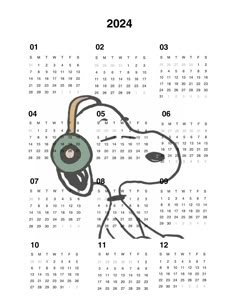 a dog with headphones on it's face is shown in the calendar for 2012