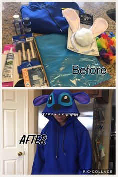 the before and after pictures of an animal costume