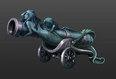 a statue of a mermaid riding on top of a cannon