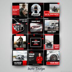 a collage of photos with the words instagram design in red, black and white