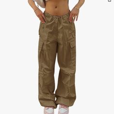 Cargo Pants Women Parachute Baggy Low Waist Zipper Y2k Pants Sz L Grunge Loose Beige Parachute Pants For Women Are Made Of Premium Fabric, Wearable, Skin-Friendly, Soft, Comfortable For All-Day Wear. Casual Loose Parachute Pants Women, Cinch Bottom Womens Cargo Pants, Punk Gothic Style, Fashion Zip Fly With Button Closure, Casual Elastic High-Waist And Full-Length Style, Simple But Versatile, Loose Fitting, Multi Pockets, Adding Fashion To Your Overall Dress. You Can Pair This Loose Cargo Pants 90s Style Baggy Pants For Fall, 90s Baggy Pants For Fall, Y2k Trousers For Fall Season, Y2k Style Trousers For Fall, Y2k Style Fall Trousers, Baggy Y2k Wide Leg Pants With Pockets, Y2k Style Baggy Wide Leg Pants With Pockets, Y2k Straight Pants With Pockets, Fall Y2k High-waisted Pants