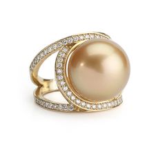 Elegant Orbital Golden pearl ring finished with a swirling diamond celestial surround that carries down the widely split shank. The golden pearl measures 15mm and the single set diamonds weigh approximately 0.80cts. The Orbital Ring can be sized and can be custom made with other pearls. Golden Pearl, Yellow Pearl, Pearl Necklace Designs, Emerald Cut Rings, Cushion Ring, Gold Cocktail Ring, Gold Cocktail, Pink Topaz, Split Shank