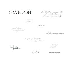 several different types of writing on a white paper with the words saflash written in cursive handwriting