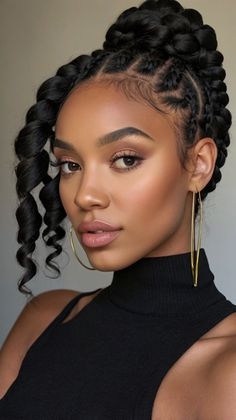 braids hairstyles updo black women Half Rasta Braids Hairstyles, Twist For Black Women, Goddess Braids With Color, Half Up Braids