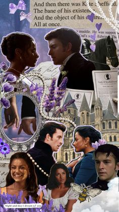 collage of people and flowers in front of a castle with the words,'love is