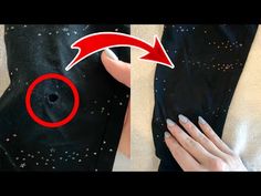 a woman's hand is shown with an arrow pointing to the black hole in her dress