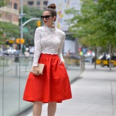 Never Worn Chic Red Midi Skirt, Trendy Red Skirt For Spring, Red Flared Skirt For Day Out, Trendy Red Skirt For Workwear, Trendy Red Skirt For Work, Chic Red Skirt For Spring, Red Midi Skirt For Day Out, Elegant Red Skirt For Day Out, Chic Red Workwear Skirt