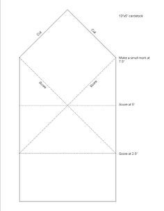 an envelope is shown with measurements for the front and back sides, as well as the inside