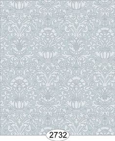 a blue and white wallpaper with an ornate design on the bottom half of it