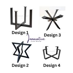 four different types of metal furniture with the words design 1, 3, and 4