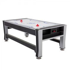 the air hockey table is ready to play