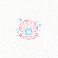 a drawing of a pink shell with bubbles on the bottom and a heart in the middle