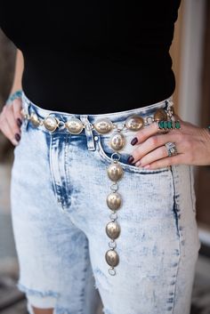 Nickel lightweight nickel chain link belt. Navajo Made Measures (end to end) : 42" so it can easily fit any size. Wear high-waist or low across your hips, the belt is very versatile. Light Jeans, Chain Belts, Acid Wash, Pet Hair, Online Purchase, Chain Link, Leg Jeans, Arizona