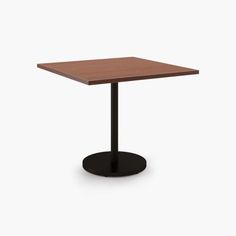 a square table with a black base and a brown top on an isolated white background