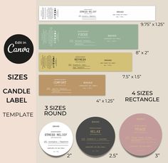 various sizes and shapes of labels for candles