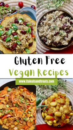 four different images with the words gluten free vegan recipes on them and an image