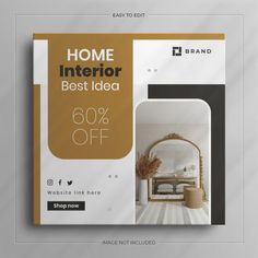 a brochure is shown with the words home interior best idea 50 % off