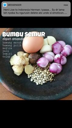 an image of some food in a bowl on the table with text above it that reads bumbu semur