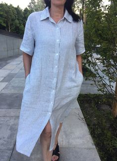 "This soft washed linen dress is made individually for you after ordering. You can wear this shirt-type dress at work, on a daily trip to the city, or on vacation. The dress has a belt that you can use it if you want to look more elegant, or you can just wear a dress without a belt - it will make you feel more relaxed and independent. Lithuanian linen fabric is very high quality, soft and comfortable to wear. Wearing linen clothes makes you sweat less because the fabric breathes. This is a great Shirt Dress Casual Outfit, Linen Shirt Dress Women, Shirt Dress Styles Casual, Shirt Frocks For Women, Casual Linen Dress, Daily Dress Casual, Button-up Linen Shirt Dress For Vacation, Summer Cotton Shirt Dress, Mini Length, Linen Shirt Dress Outfit