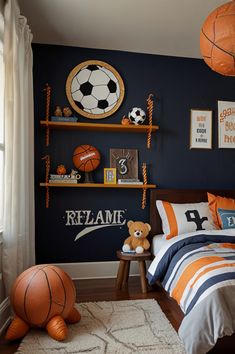 Transform your little boy’s room into a sports paradise! From vibrant baseball murals to football-themed bedding, creative ideas to inspire young athletes. Perfect for any sports lover looking to hit a home run with their bedroom decor! #SportsBedroom #KidsRoomDecor #LittleBoysRoom Boys Room Ideas Sports, Teen Boy Sports Bedroom, Sports Bedroom For Boys, Teen Sports Bedroom, Boys Sports Bedroom Ideas, Boys Bedroom Sports, Boys Sports Bedroom, Kids Sports Bedroom, Boys Sports Room