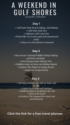 a flyer for a trip to the beach with information about what to see and where to go