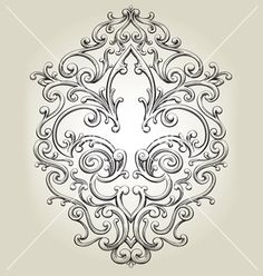 an ornate design with swirls and scrolls on a gray background, in the shape of a