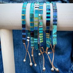 Tila Bead Earrings, Tila Bead Bracelets, Blue Glass Tile, Bracelet Stand, Tila Beads, Easy Handmade, Friendship Bracelets With Beads, Embroidery Bracelets